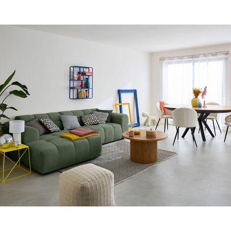 Lisa Design – Canapé d'angle 4 places en tissu texturé – Angle gauche – Structure bois massif – Confort moelleux – Style contemporain