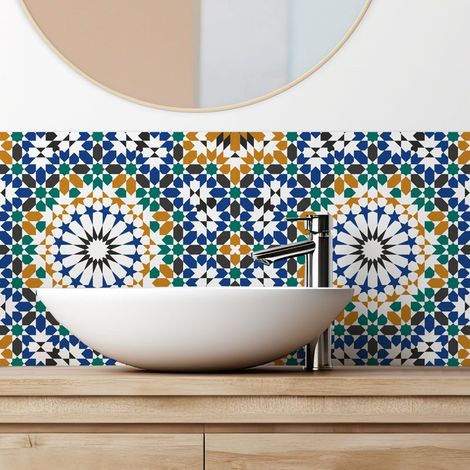 Crédence de salle de bain en PVC style oriental Bleu 140x30 cm (en 2 bandeaux) - Zeljane