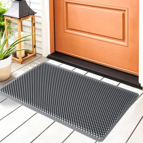 Paillasson Extérieur Silicone Antidérapant - Tapis de Porte Anti-salissures Lavable, Résistant pour Entrée Cuisine Chambre - 43x76 cm Gris (1/5)