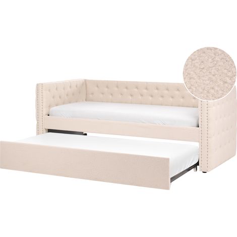 Cama nido glamurosa de terciopelo con somier de listones capitoné beige 90 x 200 cm Gassin (1/5)