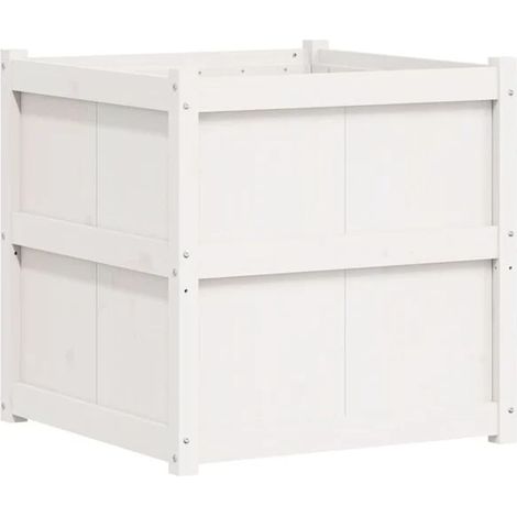 Pot de fleurs blanc, 70 x 70 x 70 cm, en pin massif (1/5)