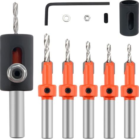 5pcs 10mm Wood Chamfer Countersink Countersink Countersink Drill Bits for Woodworking with Limit Ring and Hex Wrench (1/5)