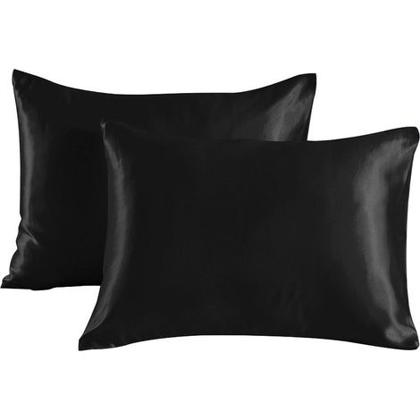 Taies d'oreiller en satin soyeux à poils longs - Taies d'oreiller à fermeture enveloppe - Fraîches et faciles à laver - Lot de 2 - Taies d'oreiller uniquement, sans rembourrage (1/5)