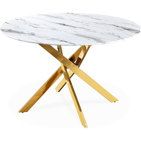 Table ronde en verre effet marbre et pieds doré Holy