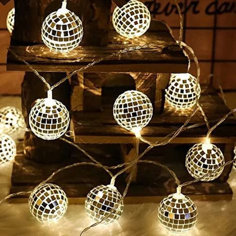 Guirlande Lumineuse Boule à Disco - 10 LED - Longueur 1,5 M - Alimentation Piles - IP44 - Pour Intérieur Extérieur Jardin Terrasse Fête (1/5)
