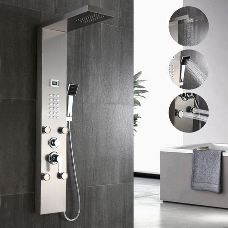 LUXE kit Panneau Colonne de Douche avec Douchette Ecran Affichage LCD Hydromassante Inox avec Buses Massants Jets de Massage Panneau Salle de Bain (1/5)