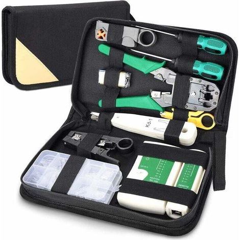 Testeur de Network Réseau Cable Kit d'outils de Réparation d'Ordinateur,12 en 1 Professional Maintenance de Testeur de Câble LAN,Pince à Sertir de Fil Réseau d'Outils (1/4)
