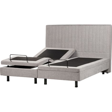 Lit Double Ajustable Moderne en Tissu 180 x 200 cm Electrique Réglable avec Télécommande Gris Clair Duke II
