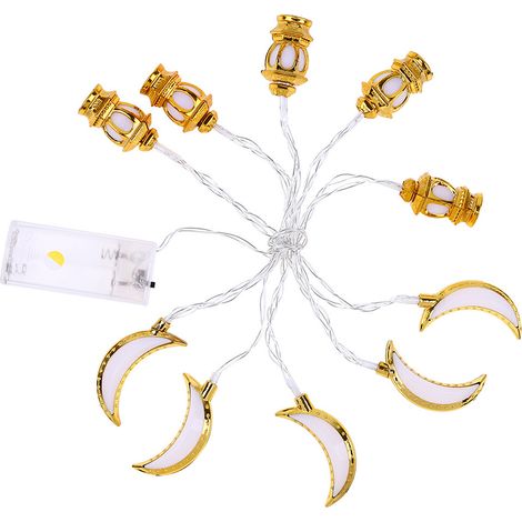 Lumière blanche chaude, lampe à pétrole dorée + lune, 1,15 m, version à piles (piles AA non incluses), guirlande lumineuse décorative lune pour la maison. (1/2)