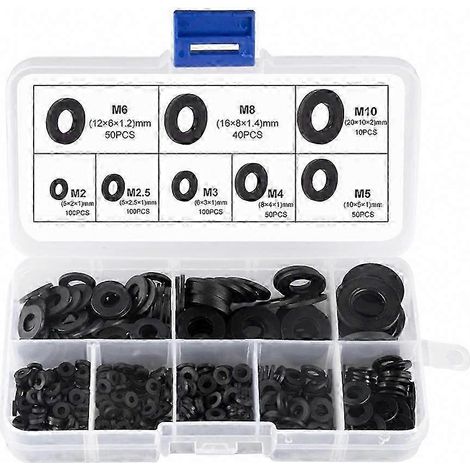 Rondelles plates nylon caoutchouc plastique, lot de 500 pièces, résistantes à la corrosion, assortiment pour bricolage et réparation (1/5)