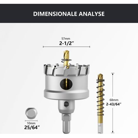 Scie-cloche en carbure de tungstène, coupe-trous TCT. Acier inoxydable et grille métallique sont le choix idéal (57mm) (1/5)