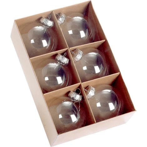 Boules de Noël transparentes rondes, 8 cm, lot de 6, pour sapins de Noël et fêtes. (1/5)