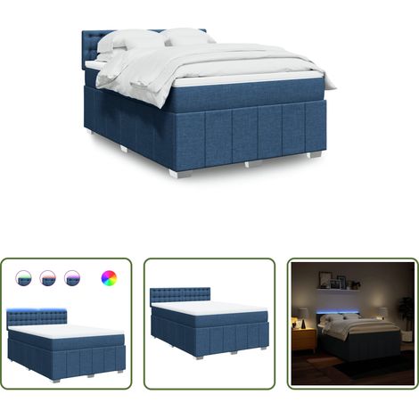 vidaXL Surmatelas -  Sommier à lattes de lit avec matelas Bleu 140x200 cm Tissu (1/5)