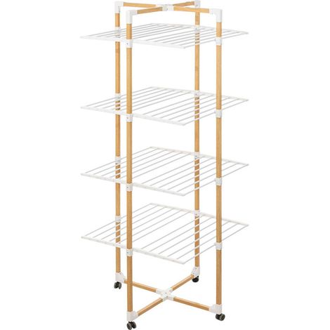 5Five Simply Smart – Séchoir à linge vertical modulable 69 x 68,5 x 175 cm – Capacité 40 kg – Acier et plastique ABS – Design compact effet bois (1/6)