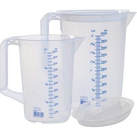 Set de jarras medidoras 1x 1000, 1x 2000ml PP transparente D151xH205mm mango cerrado HÜNERSDORFF (1/2)