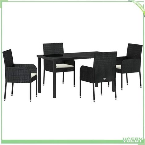 Ensemble de salle à manger jardin - FAFEICY - 3380101 - Noir - Polyrotin résistant - Plateau verre trempé (1/5)