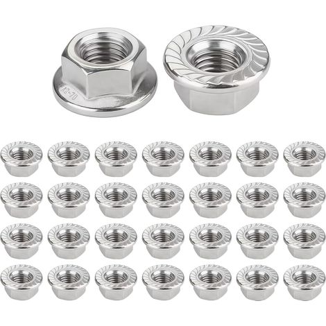 30 PCS Écrous à Bride M8 Écrou Frein en Acier Inoxydable, Écrous Freins Dentelés Hexagonaux, Résistants à la Corrosion et à la Chaleur (1/5)