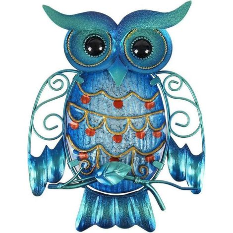 Sculpture d'oiseau en verre de décoration suspendue extérieure d'art de mur de hibou en métal pour la terrasse, le porche ou la porte (1/5)