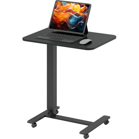 Höhenverstellbarer Schreibtisch mit 4 Rollen, C-förmig, 65 x 48 cm, Höhe 70–110 cm, schwarz