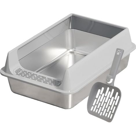 Litiere Acier Inoxydable, Bac Litiere pour Chat, Maison Toilette Chat Semi fermé avec Protection Contre éclaboussures, Pelle de Nettoyage Inclus, Litière pour Grands Chats, Chatons Et Lapins (1/5)