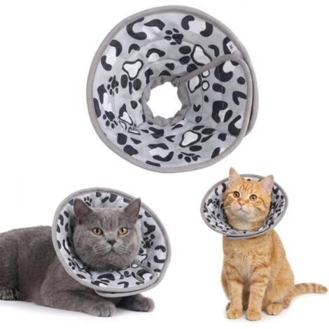 Collerette Chat Anti Léchage, Doux et Réglable avec Cordon Élastique, pour Cicatrisation, Après Chirurgie et Anti Grattage, Collier de Récupération pour Chats et Chiots, Ajustable par Velcro(Gris, M)