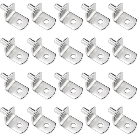 Paquete de 20 clavos de soporte para estantes, de 5 mm, en forma de L, para muebles, armarios y librerías (plateados) (1/5)