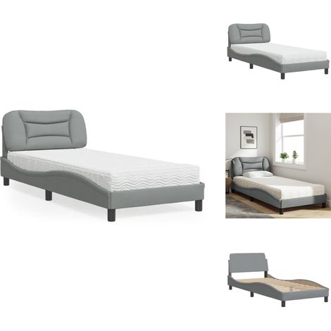 Bett mit Matratze Hellgrau 90x190 cm Stoff - Bettsofa - Boxspringbetten - Doppelbett - Einzelbett - Lattenrost (1/5)