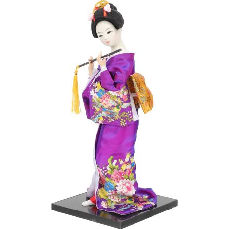 Japanese Geisha Doll in Colorful Kimono Decorative Figure