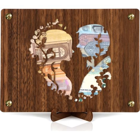 1 Carte de mariage en bois, forme couple, gravure laser, présentoir inclus, cadeau original（Q3 : Nouveaux produits pour le mois d'août） (1/5)