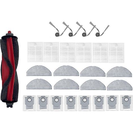 Set mit 27 Zubehörteilen für den Roborock Q7 TF/Q7 TF+ Saugroboter: Seitenwalzenbürste, HEPA-Filter, Reinigungstuch und Staubbeutel.