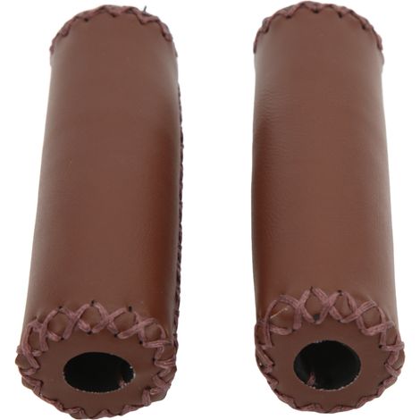 Poignée vélo rétro en simili cuir, résistante à l'usure, couleur marron, universelle pour guidon (1/5)