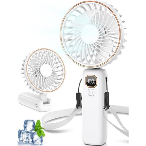Mini Portable Fan, 4000mAh Portable USB Fan, Long Battery Life, 6 Speeds Silent Fan Foldable Desk Fan with Lanyard for Office, Class, Travel, Outdoor (1/5)