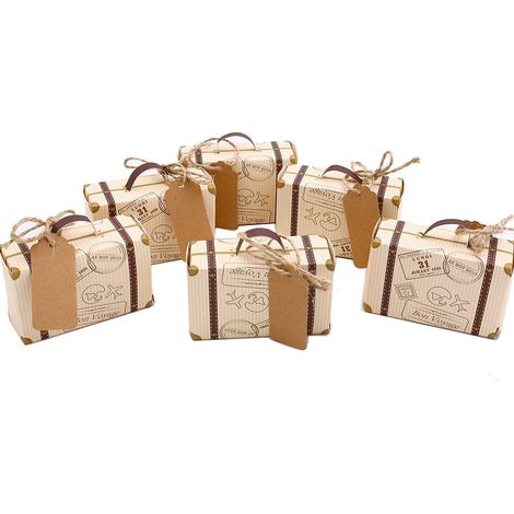 Boîte Cadeau Forme Valise - Papier Kraft Vintage - 7,6 x 5,1 x 3,1 cm - Pour Mariage Fête Thème Voyage - 50 Pièces (1/5)