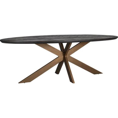 Table à mangerbone ovale 260 - Noir intense et pieds dorés