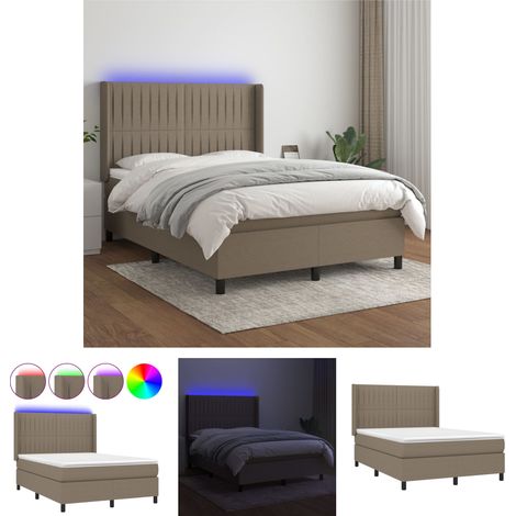 The Living Store Boxspringbett mit Matratze & LED Taupe 140x190 cm Stoff - Betten & Bettgestelle (1/5)