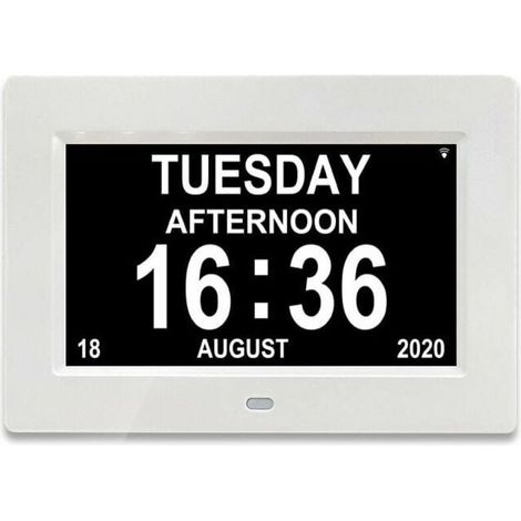 7 LCD Horloge Numérique Calendrier avec Date, Horloge Calendrier avec Date, Jour et Heure Horloge Alzheimer Horloge pour Les Seniors,C'est pour Les Parents (Blanc) (1/5)