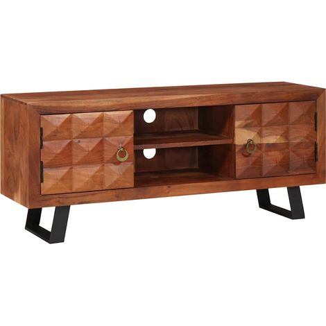 Mobile TV moderno con capiente spazio di archiviazione 112 x 30 x 48 cm in legno massello di acacia marrone miele 020058060