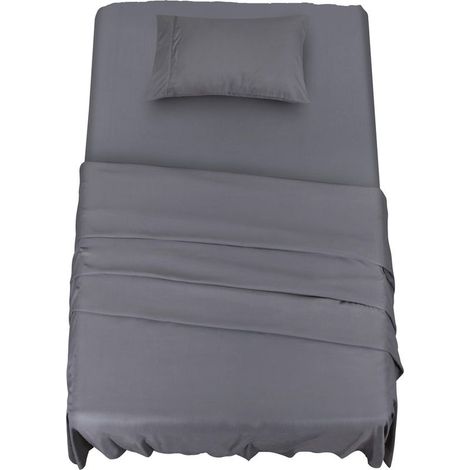 Bedding Polyester Microfibre Parure de lit (3 pièces, Gris) - 1 Drap Housse 90x190cm, 1 Drap Plat 167x243 cm et 1 Taie d'oreiller 50x75cm (1/5)