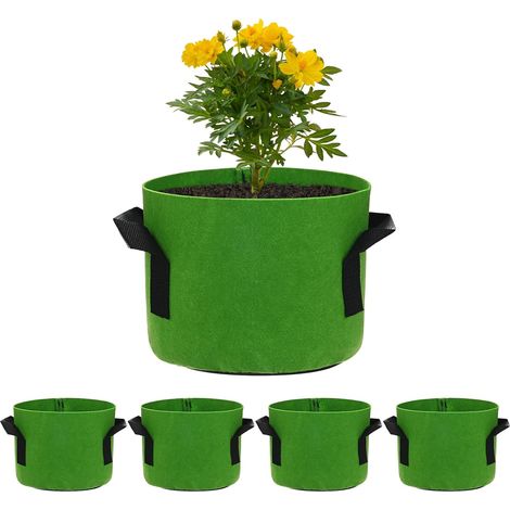 5-Pack Sacs De Culture 1 Gallon Sacs De Culture 300G Pots en Tissu Épais avec Poignées Durables Pots De Jardin pour Fruits/Légumes/Fleurs/Plantes [Green] (1/5)