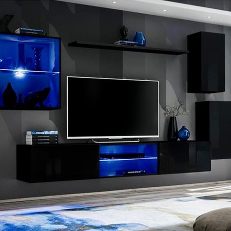 Ensemble Meuble TV Design "Switch XXIII" 250cm Noir (1/4)