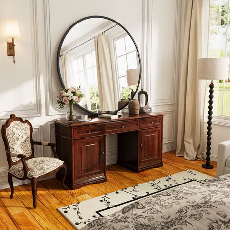 Miroir Rond, Miroir Mural, Diamètre 75 cm, Cadre en Métal, Facile à Installer, pour Salle de Bain, Salon, Chambre, Entrée, Couloir,Noir (1/5)