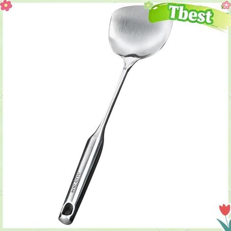 Spatule de Cuisine en Acier Inoxydable, Spatule de Cuisson avec Long Manche et Tête épaissie pour Remuer et Verser à la Louche (1/4)