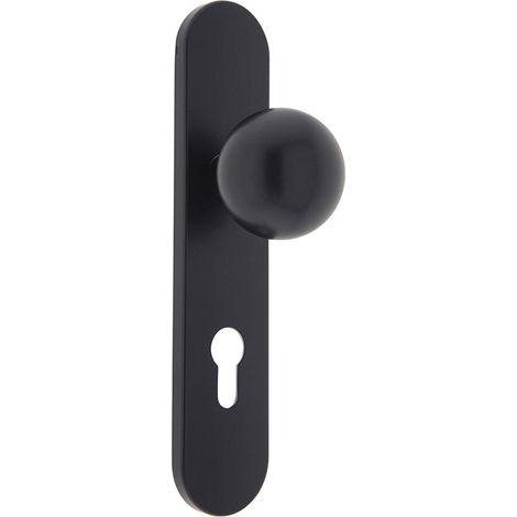 commande extérieure pour garniture antipaniques en applique, poignée bouton fixe avec trou de clé 72 mm, noire, vis incluses (1/3)