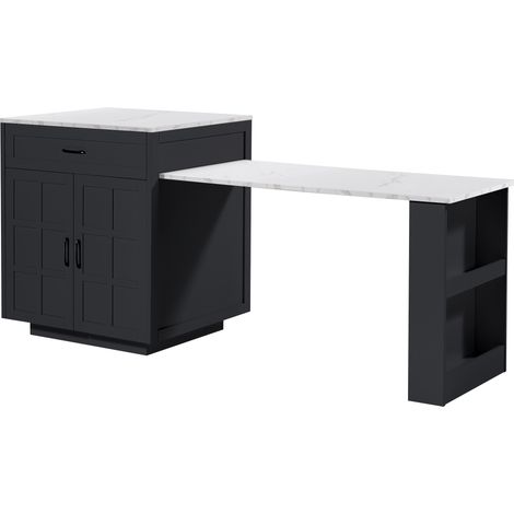 Ausziehbare Kücheninsel mit Stauraum MDF Schwarz 133-202 x 70 x 93,5 cm (1/5)
