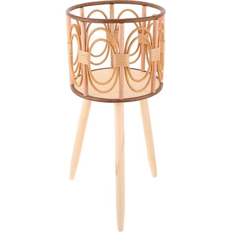 Support à Fleurs sur Pied Tressé à la Main en Bois Solide, Diamètre 25 CM, Hauteur 53 CM, Panier Ajouré pour Plantes D’Intérieur et Balcon, Support Stable pour Pots et Jardinières (1/5)