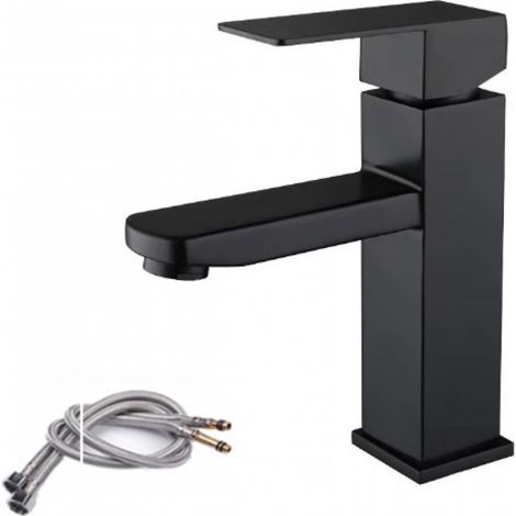 Black Stainless Steel Basin Faucet Single Handle Design Hot and Cold Water Mixer Tap with Hose Suitable for Bathroom Sinks and Mixer Taps