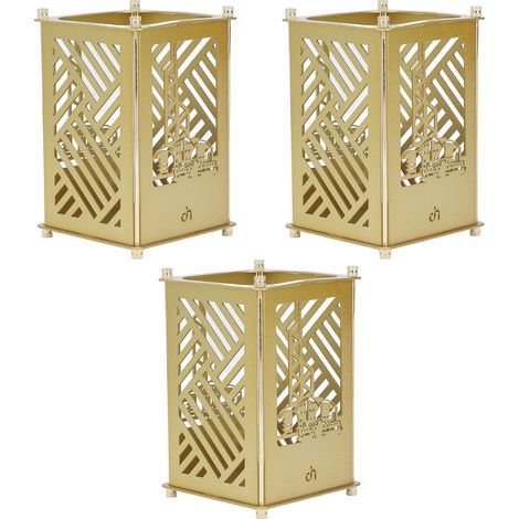 Ensemble de 3 porte-stylos dorés, plaqués or, de forme carrée, à monter soi-même, pour le bureau ou l'éducation. Organisateur de stylos. (1/5)