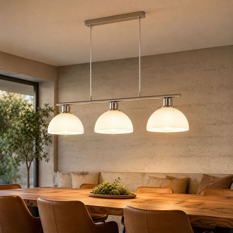 Suspension, lampe suspendue, plafonnier, métal nickelé mat, verre opale, H 120 cm (1/5)
