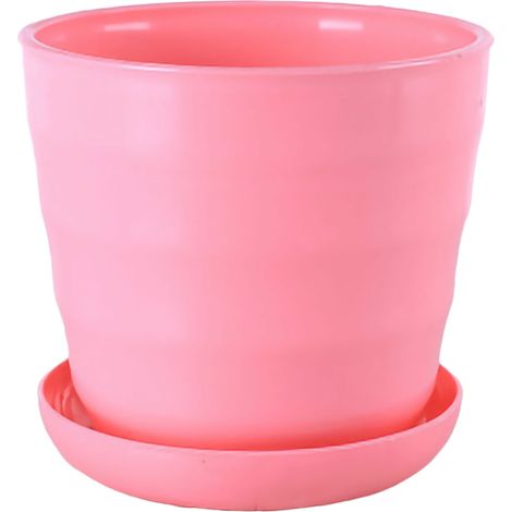 Pot de Fleurs en Résine Plastique pour Succulentes - Coloré avec Finition Brillante et Motif Rayé, Inclus Plateau Gris - Taille Grande-KZQ (1/5)