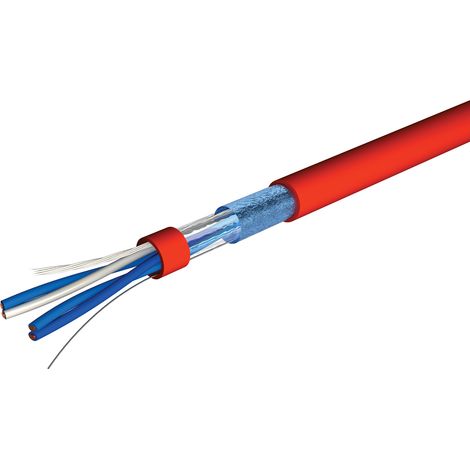 Câble téléphonique RS PRO 2 paires, 20 AWG, Retardant à la flamme, Al/PET, Gaine PVC Rouge, L 100m ( Prix pour Bobine de 100 Mètres )